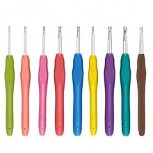 Set de 1 (9 piezas) Ganchos cómodos, agujas de aluminio de agarre suave, multicolor, herramienta manual cómoda y multifuncional, adecuado para artritis, principiantes, todo tipo de hilo