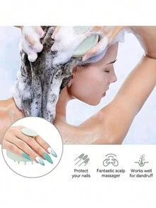 1pc Wheat Straw Hair Brush, Silicone Hair Scalp Massager Brush, Exfoliating Scrub Brush, Dandruff Removal Tool, Unisex - Multicolor - View 5