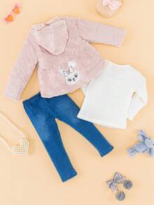 Set Leggings Coat Teddy Long Sleeve T-Shirt Warm Plush Rabbit