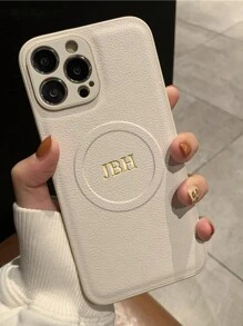 定制手机壳,兼容 17/16/15/14/13/12/11 Pro Max/17 Air,磁吸设计,支持无线充电,可个性化定制姓名,3D DIY 刻字,可刻字母或姓名首字母,奢华柔软荔枝纹皮革保护套,兼容 16/15/14/13/12/11 Pro Max,生日、节日礼物,送给爱人、朋友、家人或自己,可爱手机壳 - 白色 - 查看 17