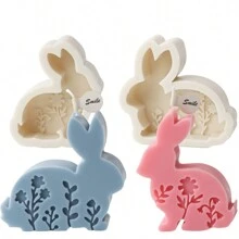2PCS/4PCS Flower Rabbit Silicone Mold 3D Easter Rabbit Candle Mold DIY Animal Forest Rabbit Soap Mold Relievo Flower Bunny Mold