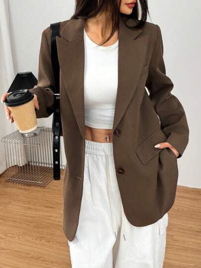 Chaqueta blazer informal y suelta de unicolor para la oficina