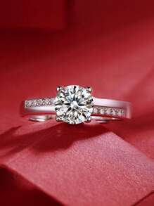 2 件套结婚戒指套装，闪亮方晶锆石银色戒指，适合女士婚礼佩戴和情人节礼物 - 銀色 - 查看 5