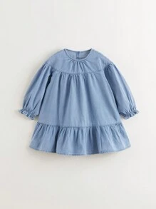 MARC&JANIE 年轻女孩宝宝甜美复古花卉荷叶边袖牛仔连衣裙，春季