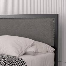 VECELO Metal Platform Bed Frame With Upholstered Headboard, Metal Slat Support, No Box Spring Needed, Easy To Assembly - Grey - View 8