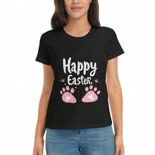 Happy Easter Shirts For Women Easter Bunny T-Shirt Rabbit Graphic Tees Easter Egg Holiday Shirt Tops - Black - View 3
