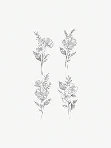 1pc Black Floral Bouquet Collar Bone Temporary Tattoo Sticker, Minimalist Botanic Design, Waterproof, Realistic, Stylish Tattoo Decals Suitable For People
