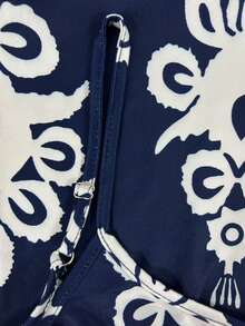 Plus Size Fashion Printed Casual Vacation Style Jumpsuit With Pockets - Navy Blue - View 4