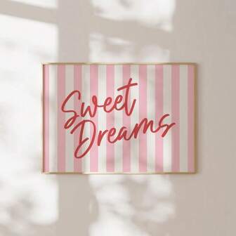 1pc Framed/Unframed Pink Sweet Dreams Typography Preppy Art Poster Aesthetic Girly Room Dopamine Decor Funky Painting Canvas Print Minimalist Wall Picture For Dorm, College Apartment, Living Room, Bedroom, Modern Home Decoration
