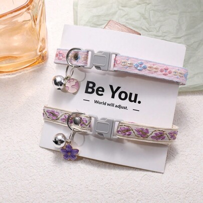 2pcs Pet Collar With Flower/Paw Print Pendant, Adjustable Dog Cat Holiday Gift