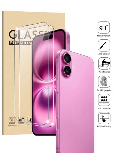 2er Pack gehärtetes Glas Bildschirmschutz kompatibel mit Apple iPhone 16 Plus 6,7 Zoll, kratzfest, transparent, HD-klar, für iPhone 17/17 Pro/17 Pro Max/17 Air/16 Pro Max 16 Pro 15 Pro Max 15 15 Pro 15 Plus 14 Pro Max 14 Pro 14 Plus 14 13 Pro Max 13 Pro 13 12 11 Anti