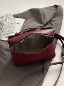 Receive A Sausage Dog Or Other Pendant Ornament With Purchase, Suede Soft Handbags For Women, New Style Mini Chic Shoulder Bag, Vintage Versatile Crossbody Bucket Bag - Burgundy - View 7