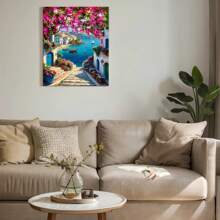 Kit digital de acrílicos DIY para adultos - Lienzo sin marco de 16x20 pulgadas, diseño de paisaje marítimo, floral y pueblito, lienzo enrollable sin arrugas, completo con pintura y pinceles, perfecto para principiantes, ideal para decoración del hogar y regalos únicos