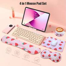 4-Piece Ergonomic Memory Foam Keyboard Wrist Rest, Mouse Pad, Mouse Wrist Rest, Cup Holder Set, Suitable For Laptop, Office, Home, Work, And Gaming