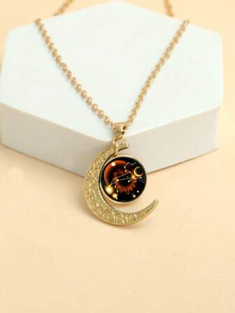 1/12 Pieces 12 Constellations Glow In The Dark Moon Pendant Necklace, Fashionable Personalized Fashion Zodiac Card Necklace
