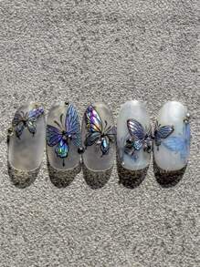 浮雕闪光全息蝴蝶美甲贴纸 - 自粘式，闪光饰面，适合 DIY 美甲装饰