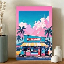 Framed Vaporwave Shop Canvas Print,  Retro Japanese Convenience Store Wall Art,  Aesthetic Cityscape PaintingRoom, Living Room, Kitchen, A Festive Touch For Valentine's And New Yea Decor - Framed - View 2
