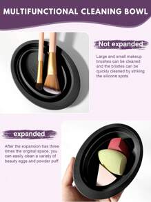 38pcs Makeup Brush & Sponge Set, Includes 20 Soft Bristle Makeup Brushes (Powder, Blush, Contour, Foundation, Nose, Eye Shadow, Eyebrow, Lip, Detail), 3 Makeup Sponges, 3 Makeup Triangular Puffs, 3 Mini Makeup Sponges, 2 Brush Cleaning Tools, 1 Eyelash Curler, 1 Headband, 2 Wristbands - Black - View 11