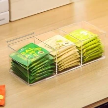 1 Pc Transparent Acrylic Tea Bag Storage Box, With Compartments And Single Compartments Available For Stacking, Suitable For Cabinets And Countertops. - White - View 7