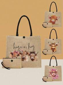 Torba typu tote z motywem khaki Highland Cow, krowa latarnia, wzór owcy, spersonalizowana torba na prezent, torba na zakupy - Wielokolorowe - Zobacz 1