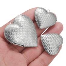 5个不锈钢心形照片吊坠盒，DIY珠宝配件，情人节 - 相盒 - 查看 3