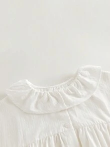 MARC&JANIE 年轻女孩优雅荷叶边领泡泡袖衬衫，春季 - 米色 - 查看 7