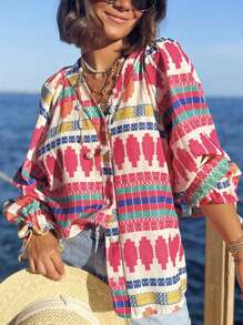 QIANZHIDU Cămașă de primăvară cu imprimeu floral pentru femei, ținută casual minimalistă la modă, potrivită pentru Ziua Îndrăgostiților și Anul Nou