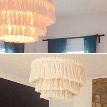 Macrame Lamp Shade Boho Hanging Pendant Light Cover For Office Bedroom Living Room Nursery Dorm Decor (Bulb Not Included)