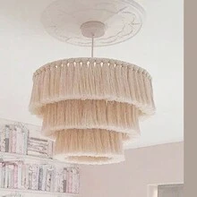 Macrame Lamp Shade Boho Hanging Pendant Light Cover For Office Bedroom Living Room Nursery Dorm Decor (Bulb Not Included)