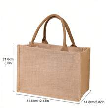 Solid Color Linen Ladies Tote Bag Daily Carry Large Capacity Shopping Party Handbag Burlap Bag, Beach Essentials, Summer Women Bag,Perfect For Travel, Vacation, Holiday & Beach