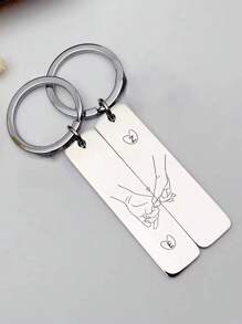 1pair Of Customizable Stainless Steel Metal Bar Keychains, Laser Engraving Materials, Choice Of Couple Patterns, Custom Text Keychain Bag Pendants.