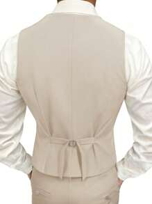 Conjunto de traje de 3 piezas de moda para hombre, con ajuste ceñido, de unicolor y elástico, que incluye chaleco cruzado, pantalones y traje formal/de negocios para cena - Beis - Ver 5