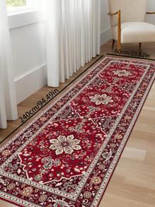 1 pièce Tapis vintage, tapis rectangulaire imprimé avec un motif géométrique rouge bohème en fibre de polyester, confortable et lavable en machine, convient pour la décoration de la maison, du couloir, des escaliers, de l'entrée, du chevet et de la cuisine