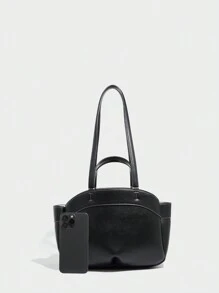 Túi xách nữ mới, túi tote dung tích lớn bằng chất liệu PU, túi mua sắm tối giản thường ngày, túi đeo vai thời trang màu đen, túi cỡ trung bình dành cho mẹ có lớp lót bên trong, thích hợp cho mùa thu/đông. - màu đen - Xem 6