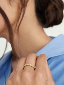 Eleganter, einzigartiger Designer Doppelschicht-Perlenring, minimalistisch, 925er Sterlingsilber-Ring für Frauen, für den täglichen Gebrauch, wasserfest, hochwertig