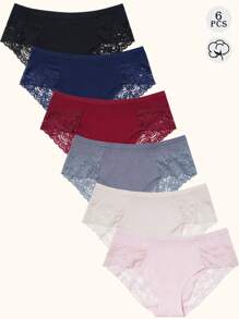 6 Pack Cotton Underwear For Women Lace Cheeky Bikini Panties Stretch Ladies Soft Hipster Briefs S-XXL - 彩色 - 查看 6