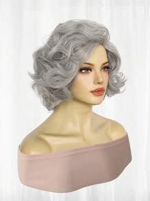 12Inch Heat Resistant Short Wavy Gray Synthetic Bob Cosplay Wig, Old Lady Grandma Wig, Holiday Thanksgiving Day Christmas Parties Cosplay Wigs, Soft Fake Hair, Perfect For Women Daily Party Wigs, Funny Stage Performance Accessories, Elderly Hair Replacement Wig