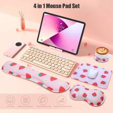 4-Piece Ergonomic Memory Foam Keyboard Wrist Rest, Mouse Pad, Mouse Wrist Rest, Cup Holder Set, Suitable For Laptop, Office, Home, Work, And Gaming