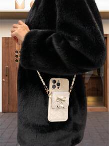 挂绳蝴蝶结珍珠斜挎包，纯色直边米色极简防摔加厚手机保护壳（带印花），兼容、Redmi 11 Lite、A53、A14/A23/S23 Ultra、S24、A14、A15、S23、A73S手机壳，TPU材质，防水防震防刮，国际版，非国内版 - 彩色 - 查看 5