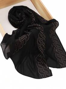 1 szt. Akcesoria abaja bogato zdobione kryształkami, czarny szyfonowy szal hidżab, welon na sukienkę - Czarne - Zobacz 4