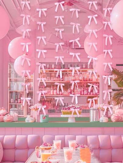 Black Pink Satin Ribbon Bow Garland, Wedding Bachelorette Party Pink Bow Garland, Wedding Background Arch Decoration, Shower Bridal Wedding Gift Decoration, Bow Party Theme Birthday Party Decoration Hanging Ornaments