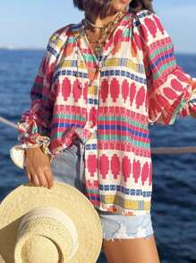 QIANZHIDU Cămașă de primăvară cu imprimeu floral pentru femei, ținută casual minimalistă la modă, potrivită pentru Ziua Îndrăgostiților și Anul Nou