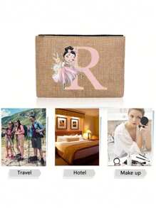 Unique Storage Bag, Cosmetic Bag, Holiday Gift Bag, Square Bag Storage Bag, Multi-Functional And Lightweight Storage Of All Small Items~! Daily Travel Vacation, College Students Outdoor Vacation, Classic Simple Solid Color, Cute Cartoon Letter Pattern, Fashion Bag, Good Friend Travel Accessories, Student Men And Women,Boho Vibes,For Holiday Beach, Bathroom Collection, Bedroom Collection, Large Capacity