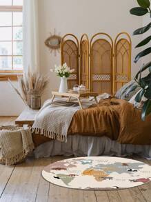 柔软且防滑的圆形地毯，配有带有动物插图的奇思妙想世界地图 - 非常适合游戏室、卧室和客厅 - 彩色 - 查看 16