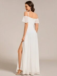 EVERPRETTY Fall Gentle Elegant Off-Shoulder Maxi Chiffon White Bridesmaid Dress For Wedding Graduation