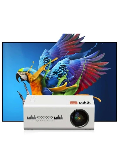 Proyector de alta definición con conexión por cable a la función de teléfono móvil, modelo básico de 50 lúmenes ANSI, compatible con resolución nativa de 240P, decodificación de 1080P, compatible con HD, USB, AV, computadora portátil, se utiliza para cine en casa, fiestas en campamentos, oficina, aulas