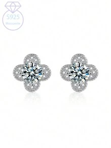 KAHOOT Aretes de tachuela de trébol de cuatro hojas de moissanita de 1 quilate * 2 en plata de ley 925, adecuados para el Día de Acción de Gracias, Halloween, Navidad y San Valentín, viajes, ropa, regalos de aniversario de bodas, cajas de regalo, incluido el certificado GRA