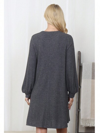 Brushed Waffle Bubble Sleeve Pocket Dress