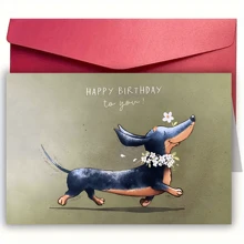 1 张搞笑狗狗生日贺卡，卡通小狗配花，幽默宠物主题生日贺卡，独特、创意、异想天开，带信封，适合宠物主人、狗爱好者、朋友、家人 - 彩色 - 查看 9
