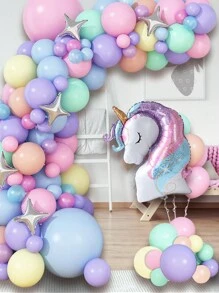 Kit de arco de guirnalda de globos con tema de unicornio de 105 piezas, que incluye globos de látex de marca rosa, azul y morada, globos de aluminio con forma de estrella y unicornio para decoración de fiestas de cumpleaños, baby showers, revelación de sexo, bodas y fiestas de unicornio, accesorios de globos decorativos